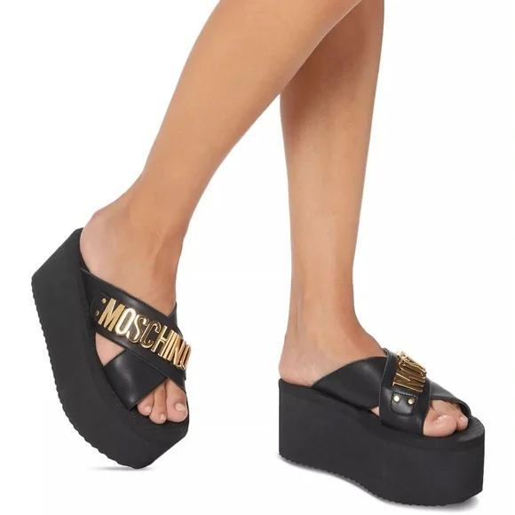 Moschino Women's Cross Strap Platform Slide Sandals